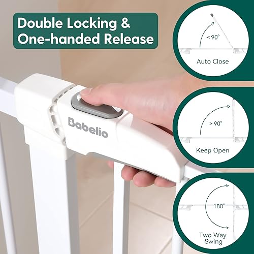 Miniatura 20 de Babelio Puerta de bebé para puertas y escaleras, puerta de 26 a 40 pulgadas con cierre automático para perros y cachorros, fácil de instalar