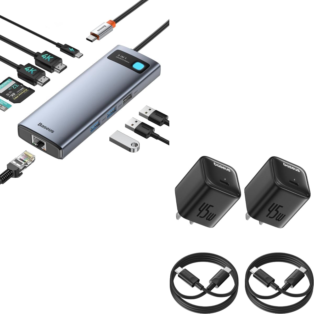 Baseus Laptop Docking Station y Cargador USB C 45W