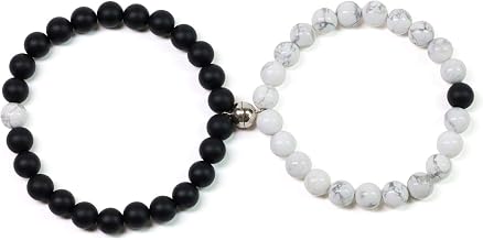 COAI Pulseras Magnéticas para la Pareja Amorosa con Cuentas de Piedras Naturales y Perla de Plata de Ley