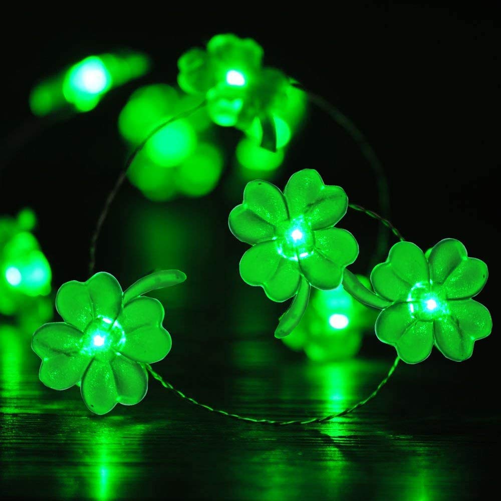LoiStu St. Patrick's Day Decorations Lights 13 Feet 40 LED Fairy Tale Light, Four-Leaf LED Light, with Remote Control, Battery Power Supply, Waterproof, Used in Outdoor Chamber to Terrace