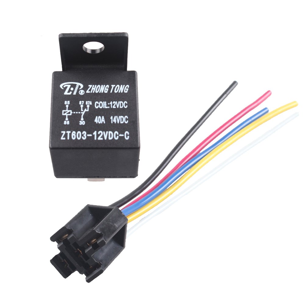Aiqeer 5 Pezzi 4 Pin Auto Relè, 12V 40A SPST Veicolo Relè con Staffa di Montaggio in Metallo (Nero