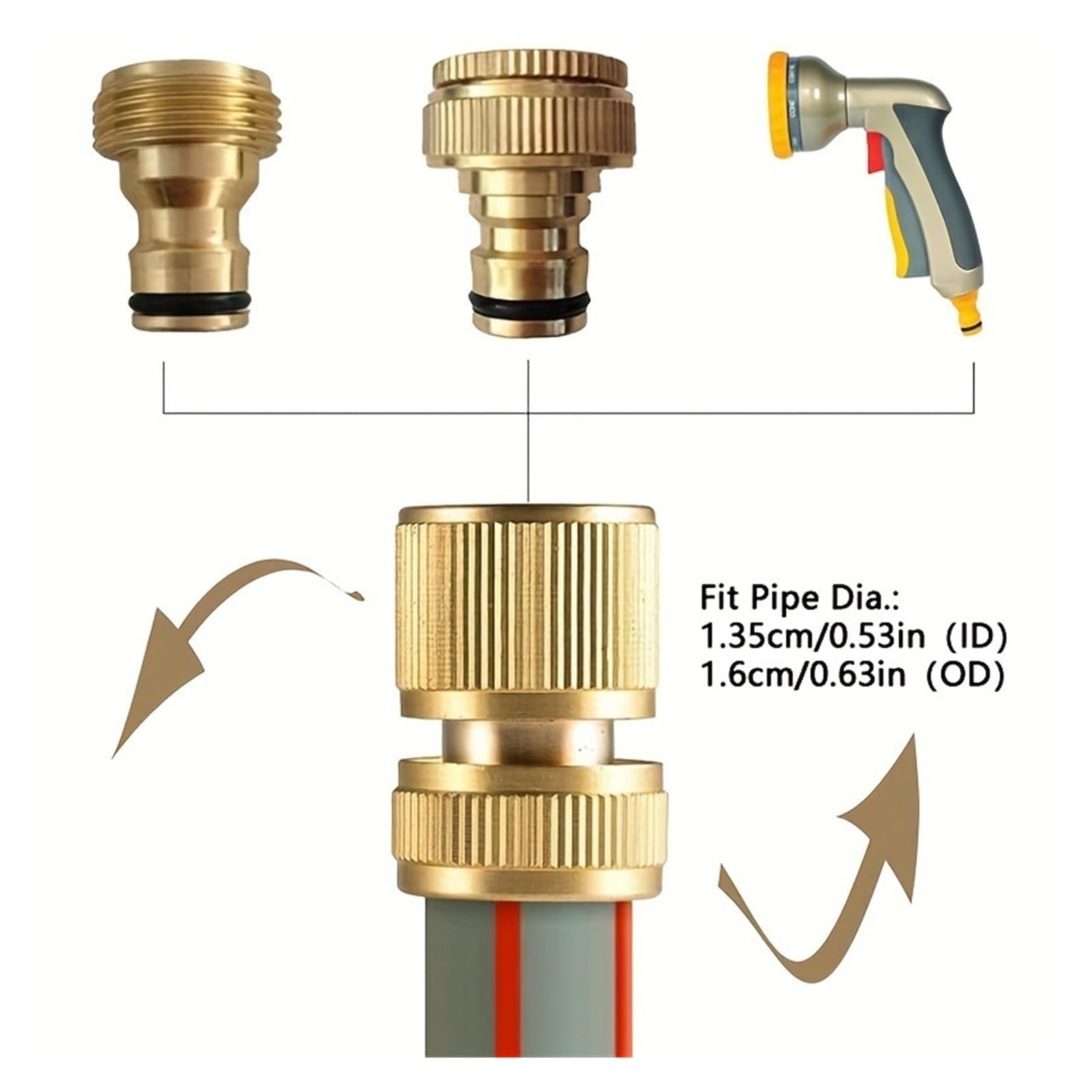 Ensemble de connecteurs de tuyaux en aluminium, norme européenne, raccord de robinet 1/2 et 3/4 pouces + connexion rapide 1/2 pouces (13-16mm), for tuyaux de jardin, 2/4/6 pièces(6Pcs)
