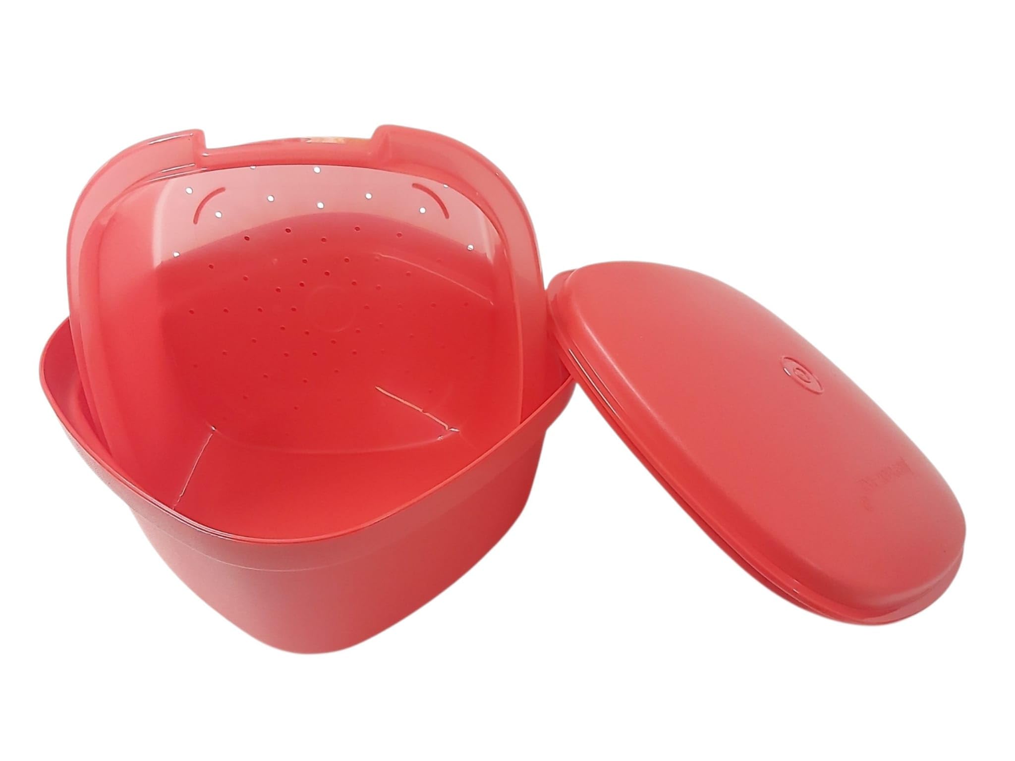 Tupperware Pequeño Super Servierstar 2,8 litros rojo/transparente – Thermo-Duo con colador – Cuenco para servir caliente y frío – Utensilio de cocina con colador sin BPA