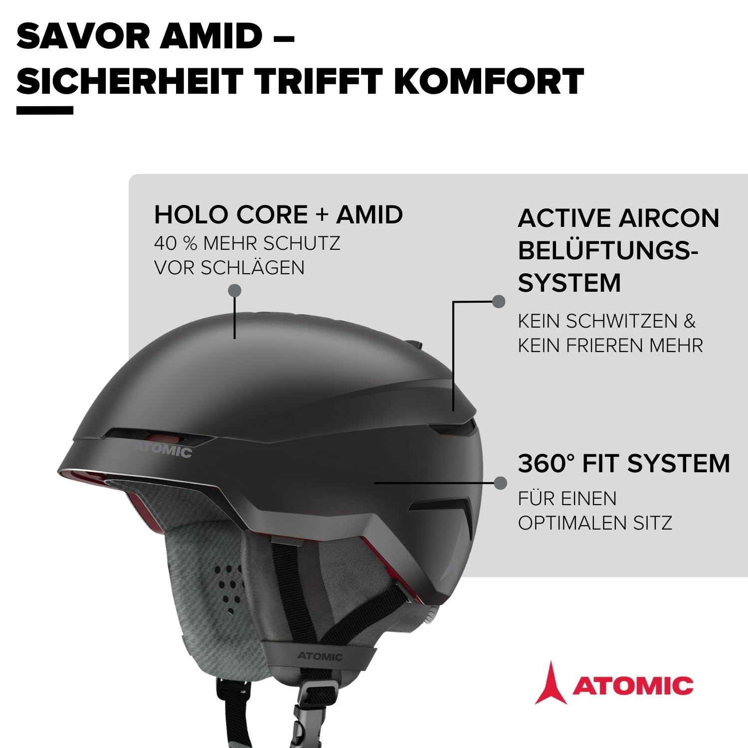 ATOMIC SAVOR AMID Skihelm - Unisex für Erwachsene - 360° Fit System - Überlegener Aufprallschutz - Aircon Belüftungssystem