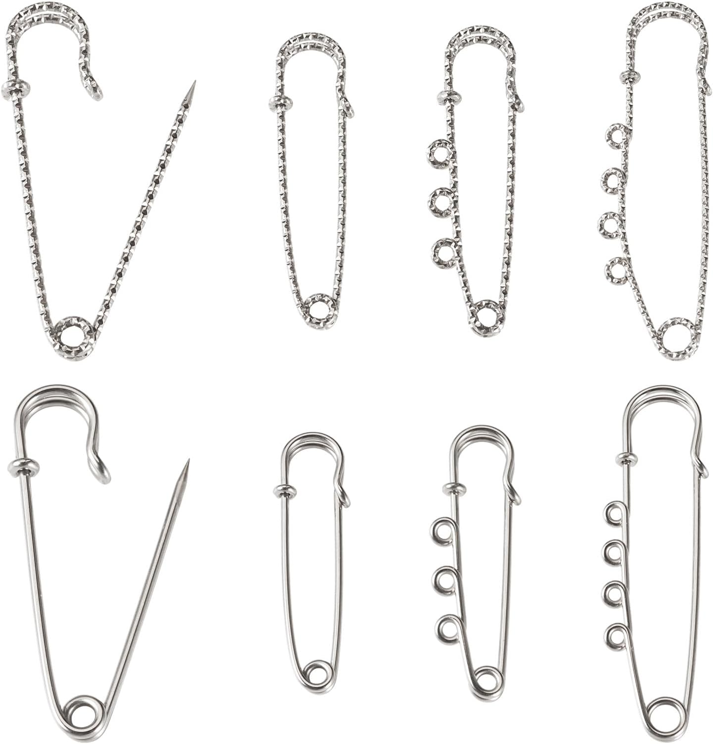FASHEWELRY 8Pcs Stainless Steel Heavy Duty Safety Pins Charms 2 Inch Metal Decorative Kilt Pins Fasteners for Brooch Making Findings Clothes Blanket Knitted Fabric