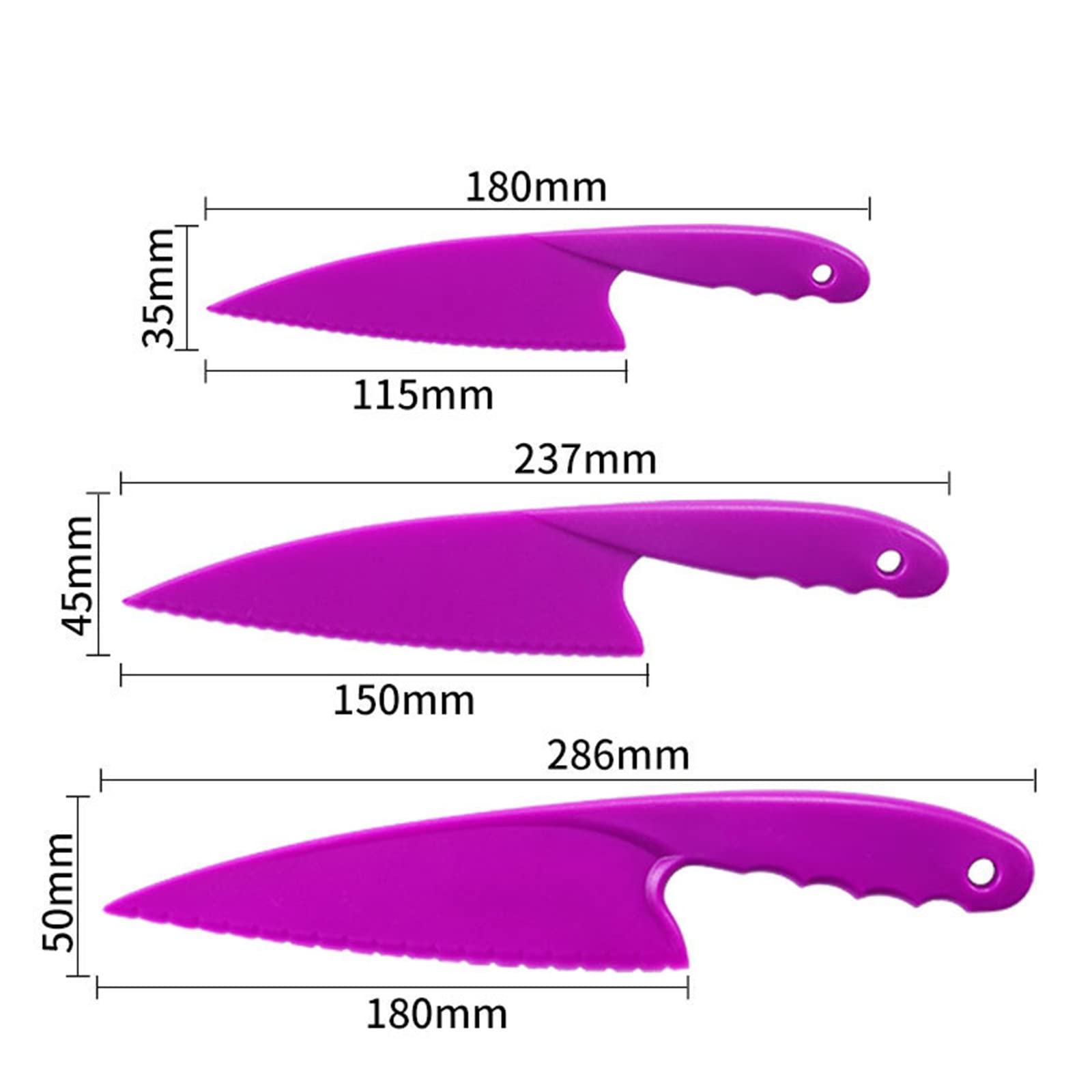 Cheeroyal 3Pcs Plastic Kitchen Knife Set, Safe Colorful Nylon Kitchen Knives for Kids, for Lettuce Salads, Cakes or fruit (purple)
