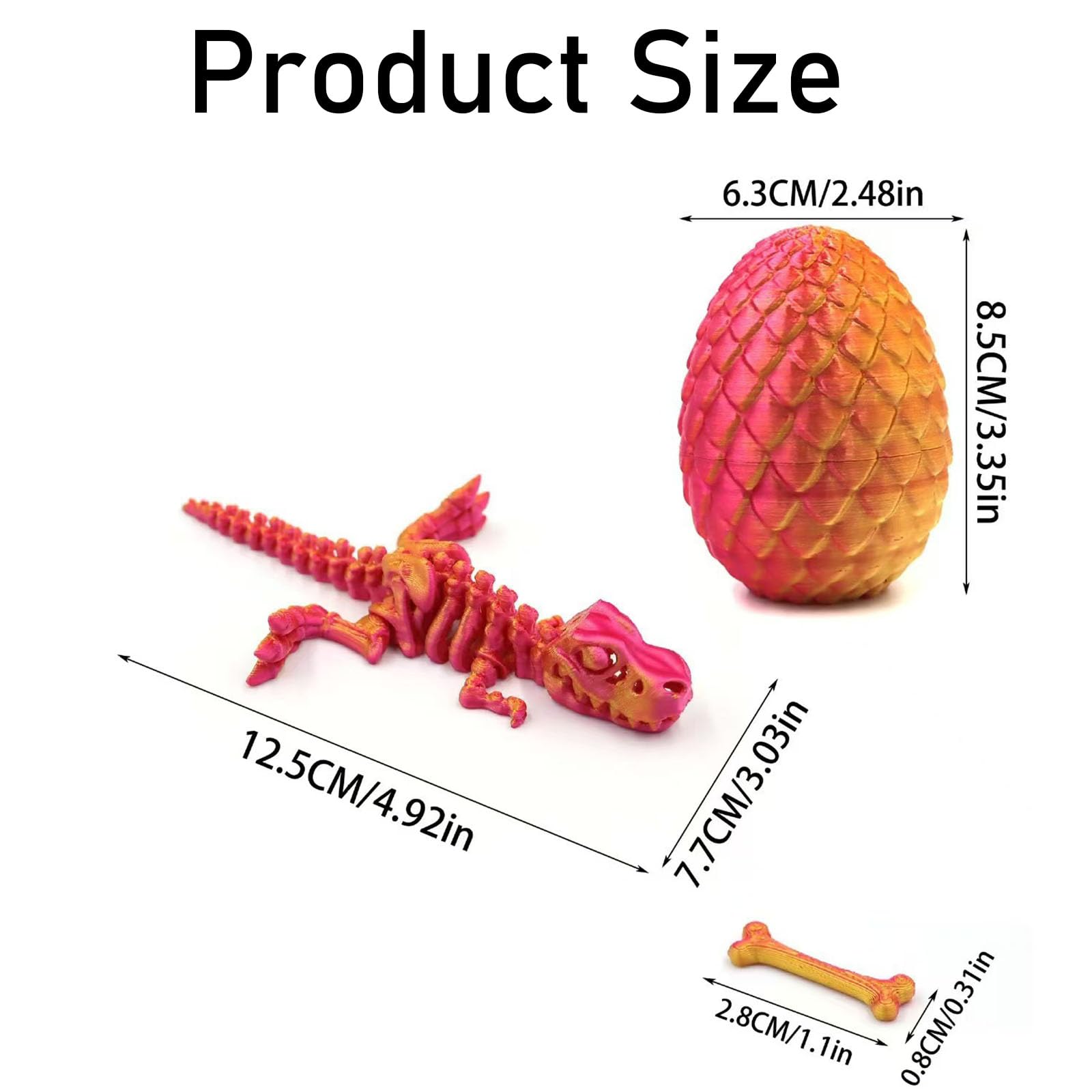 2PCS Dinosaur Egg, 3D Printed Dinosaur, T-Rex Skeleton Model in Egg, 2 Pack (Laser Purple, Laser Red), Dino Figure for Kids and Adults, Dinosaurs Toy for Education and Stress Relief, Home Office Decor - Image 2