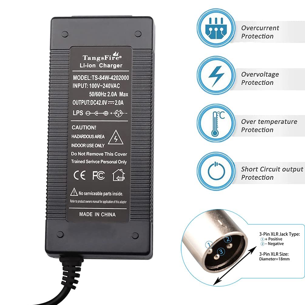 42V Chargeurs de Batterie pour Trottinette Bicyclette Chargeurs de Batterie Zero 8 36 Volt Chargeur Trotinette Electrique pour Speedtroot ST12 Trottinette 36V Velo (Chargeur +XLR 3P Male Connecteur)