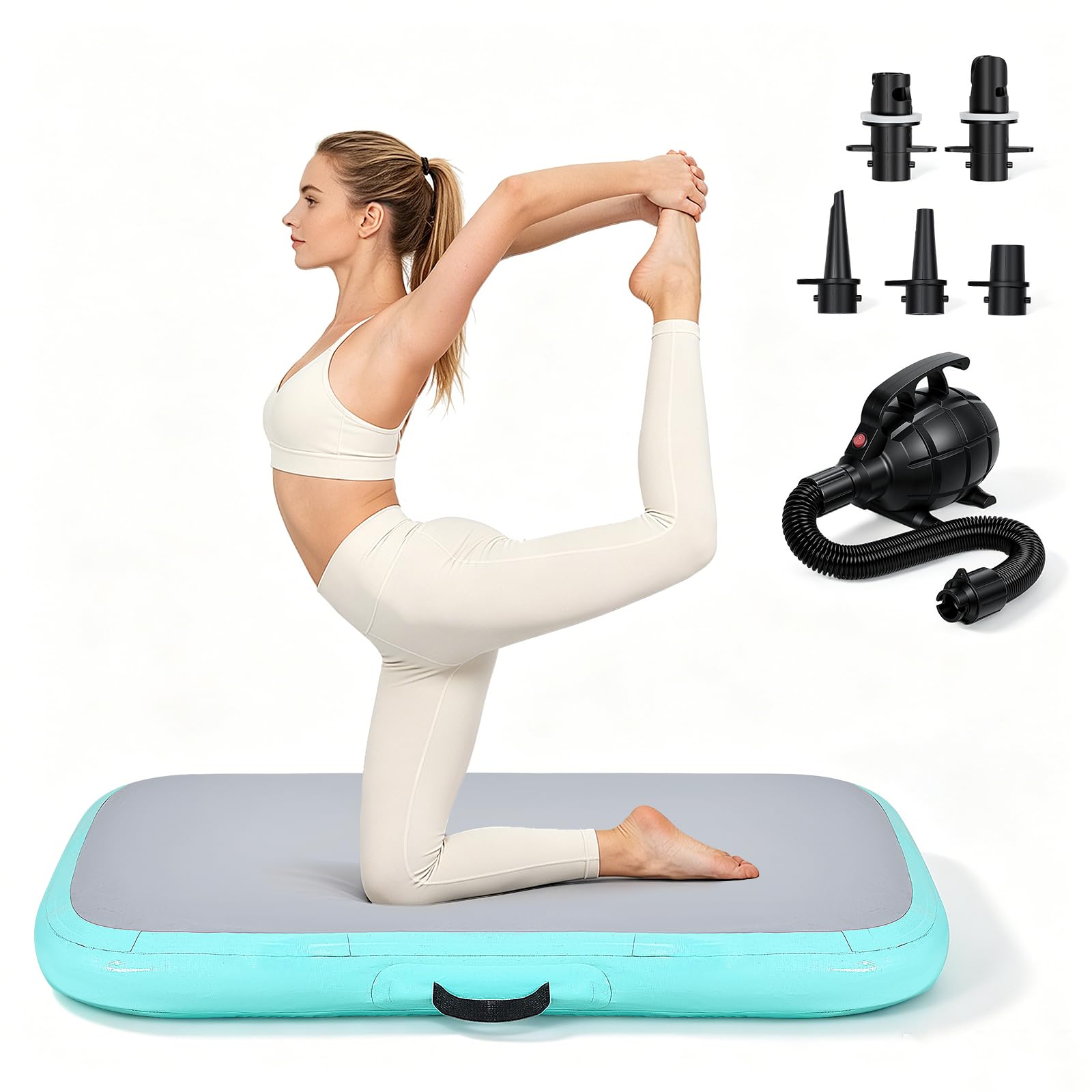 100x60x10cm Turnmatte Aufblasbar, AirBlock Aufblasbare Gymnastikmatte für zuhause – Air Matte Track für Kinder & Erwachsene ideal für Gymnastik, Yoga & Fitness, mit elektrischer Pumpe