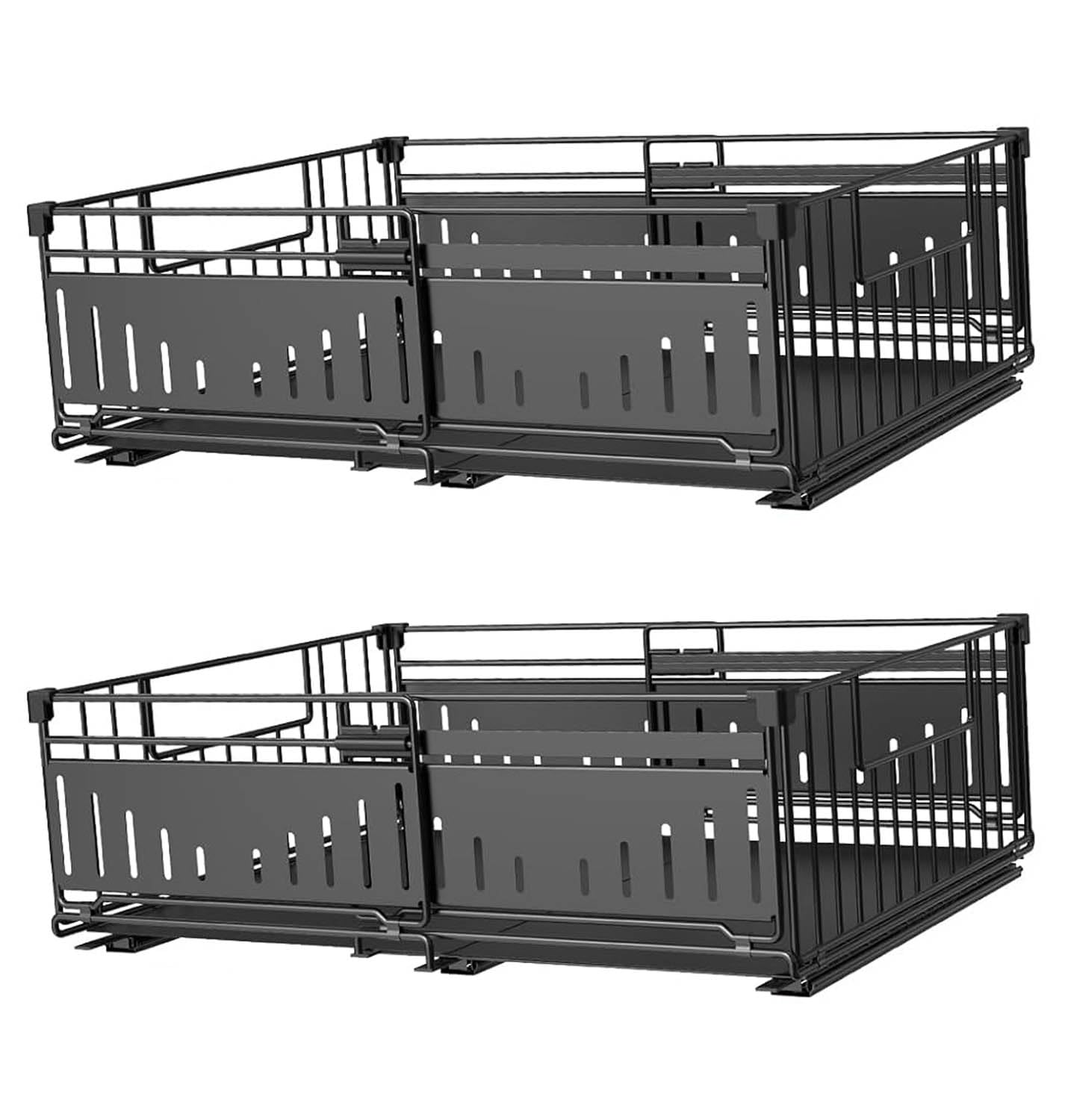 Organisateur coulissant pour placard et cuisine extensibles noir lot de 2