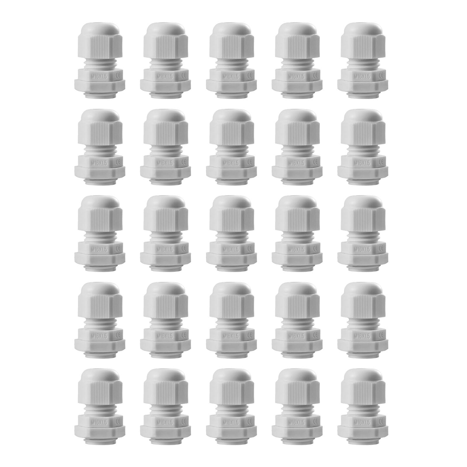 Pack of 25 Cable Glands M16, IP68 Waterproof Cable Grommet, Cable Glands for Outdoor Garden Control Box, Junction Box, Plastic Nylon Cable Grommet, White