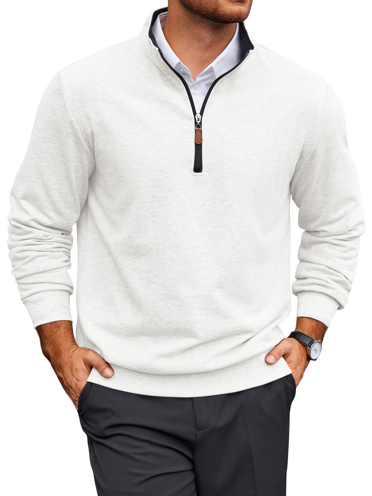 Sudadera de manga larga para hombre, de algodón, ligera, con cremallera de un cuarto