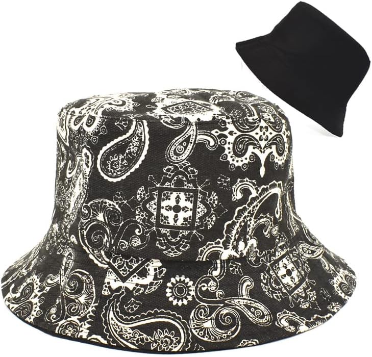 Bucket Hat Cotton Double-Side-Wear Reversible Sun Hat for Women Men, Summer Vacation Travel Beach Packable Fisherman Hat