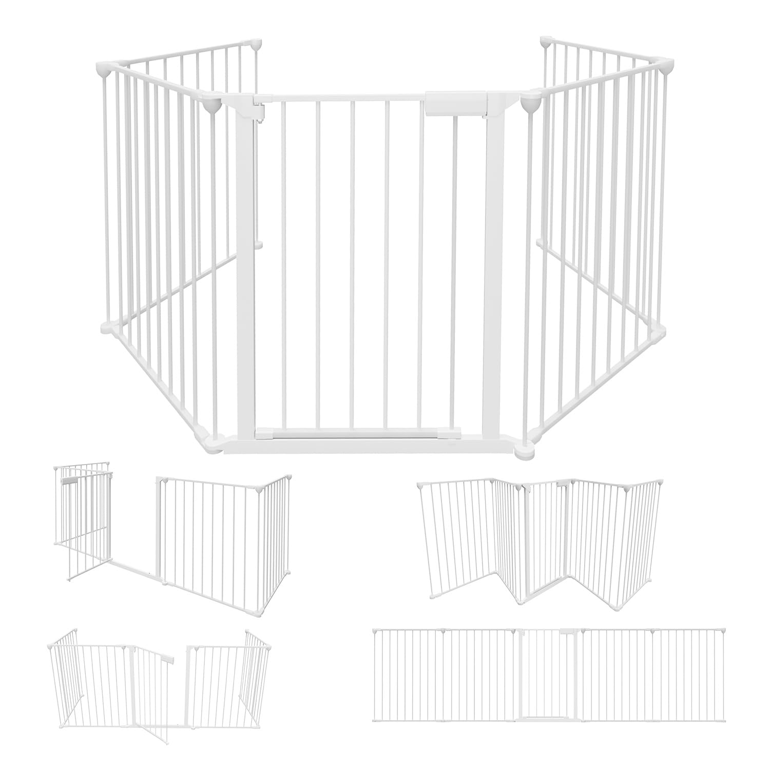 Rejilla de protección para chimenea con puerta de metal, 310 cm, rejilla de seguridad plegable con mecanismo de apertura a presión, rejilla de protección para seguridad infantil, 5 piezas