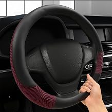 Car Steering Wheel Cover, 15" Breathable Microfiber Leather Ice Silk Mesh Wheel Wrap, Warm in Winter & Cool in Summer, Comfortable Anti-Slip Auto Interior Decorative ProtectorRed