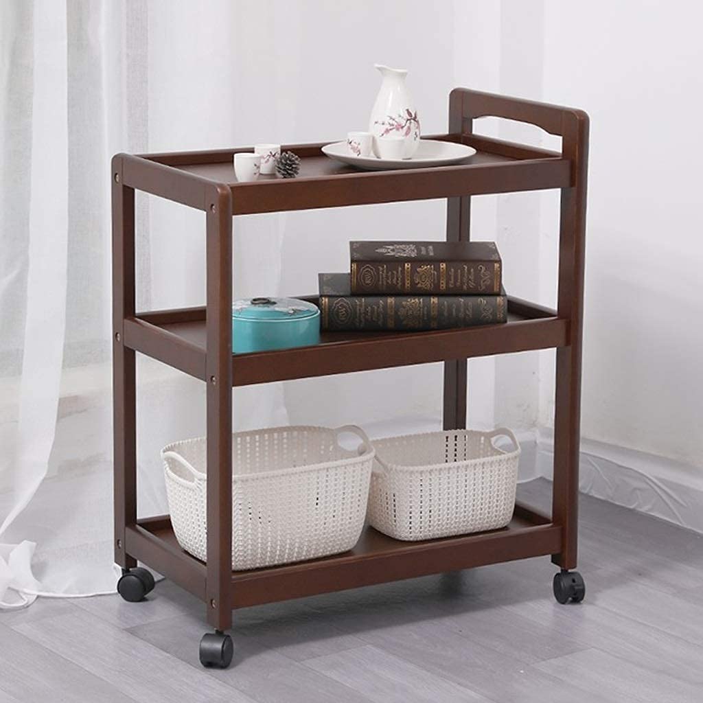 Carrello da Cucina in Legno con Ruote, Carrello portavivande con 3 Ripiani e Ruote, Isola per Bevande all'aperto, per Uso in casa e Ufficio,Beige