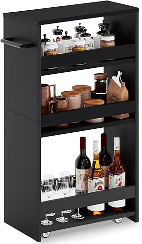 Miniatura 14 de MARTY Carrito utilitario delgado de 4 niveles con mango de ruedas, carrito de almacenamiento de cocina, organizador de estantería móvil deslizante