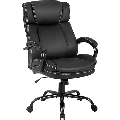 Big and Tall Office Chair 500lbs Wide Seat Ergonomic PU Leather Desk Chair Adjustable Rolling Swivel Executive Computer Chair with Lumbar Support Headrest Task Office Chairs for Heavy People (Black)