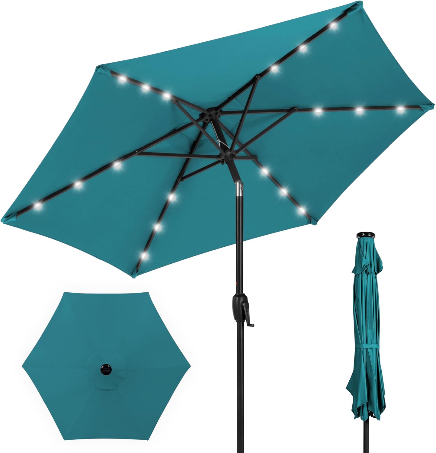 Cerulean 7.5ft Solar LED Outdoor Patio Umbrella with Tilt and Crank