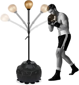 Reflex Ball Speed Bag Punching Bag Free Standing Boxing Bag with Reinforced Spring Strong Durable Relief Stress Ball with Adjustable Height