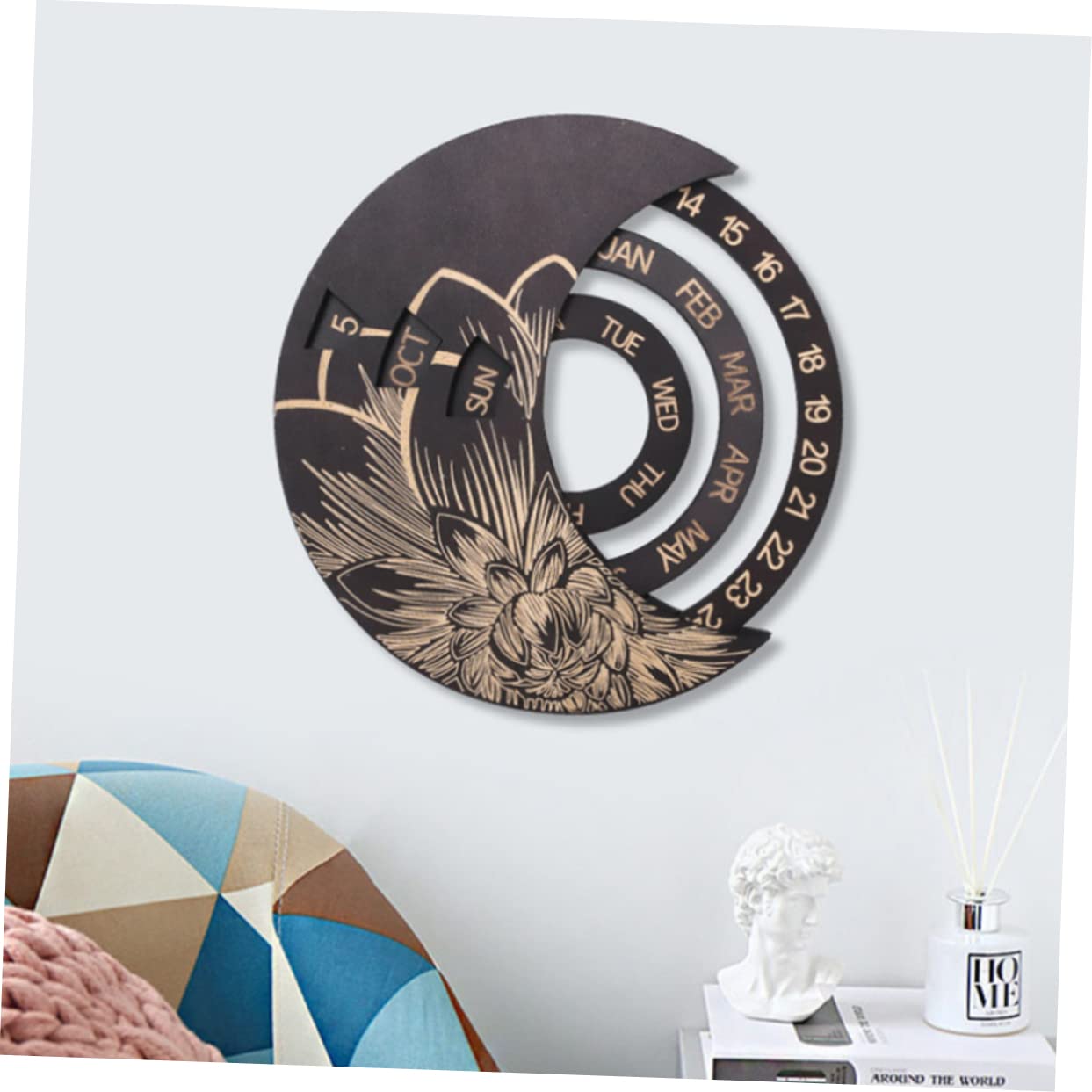 Calendario Da Parete in Legno Decorazione Murale Semplice Ed Elegante Calendario Rotondo Continuo Per Casa e Appartamento