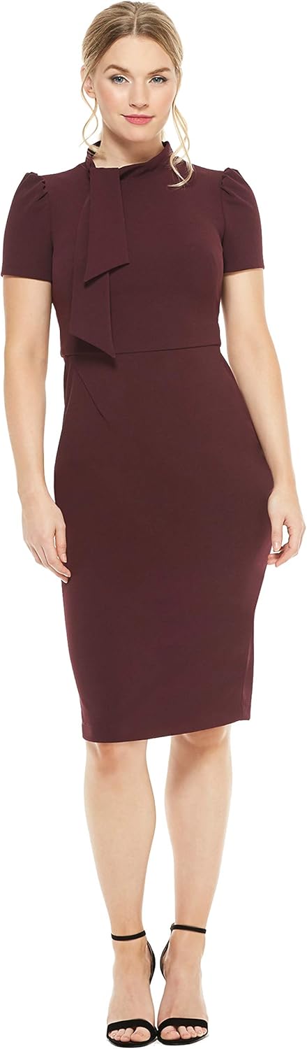 Maggy London Womens Solid Crepe Classic Novelty Short Sleeve Sheath