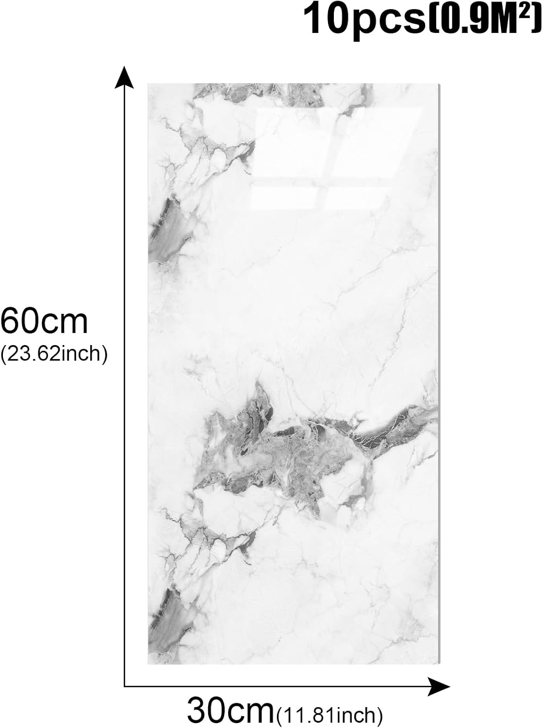 10pcs Thick Marble Peel and Stick Waterproof Wall Panels,Heat-Resistant Backsplash Tile, 23.6"x11.8" PVC Foam Wall Sticker for Kitchen,Living Rooms,TV Walls,Grey White (Not Real Tile 19.4Sq. Ft.) image 4