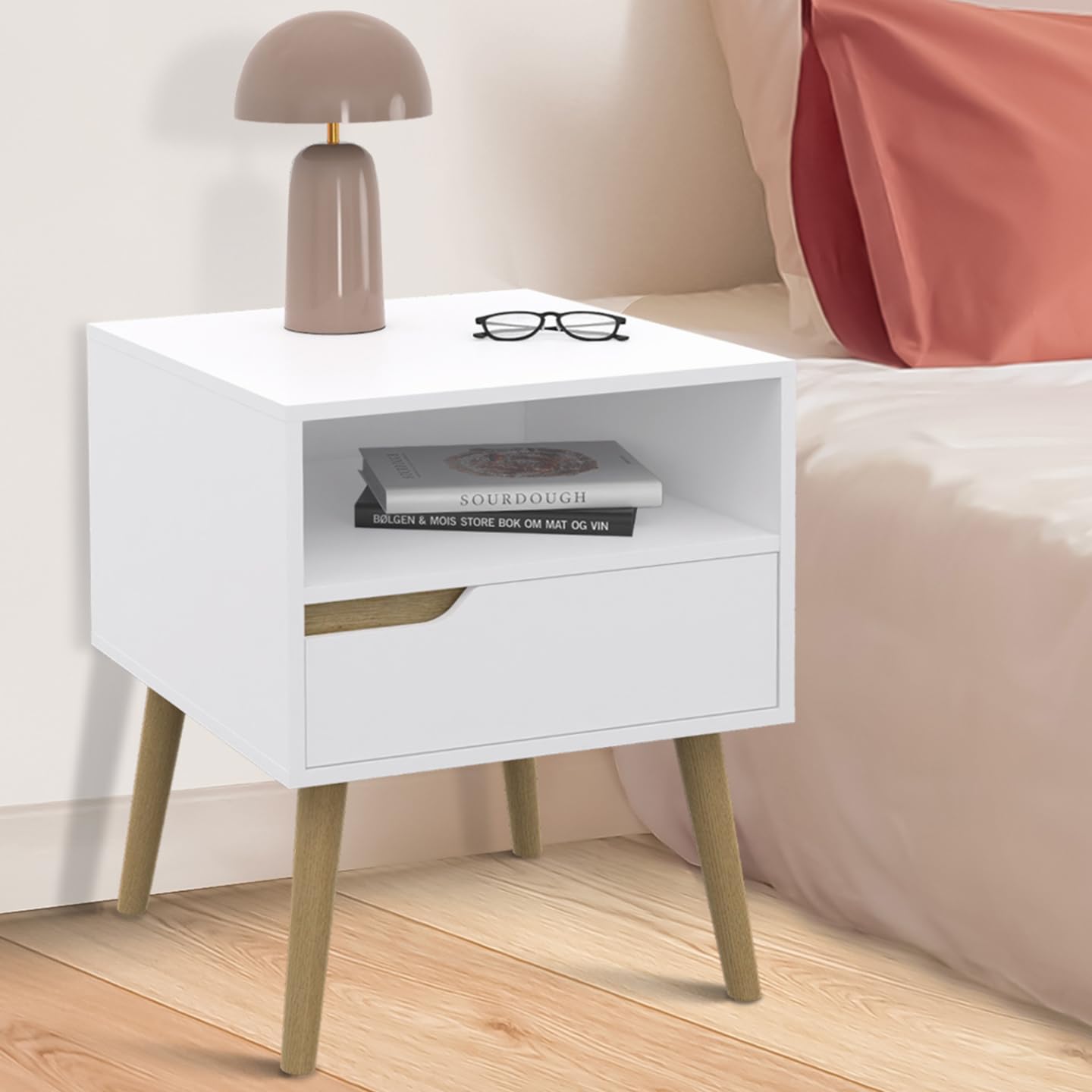 IDMarket - Set di 2 comodini scandinavi a 1 cassetto Bianchi Helsinki