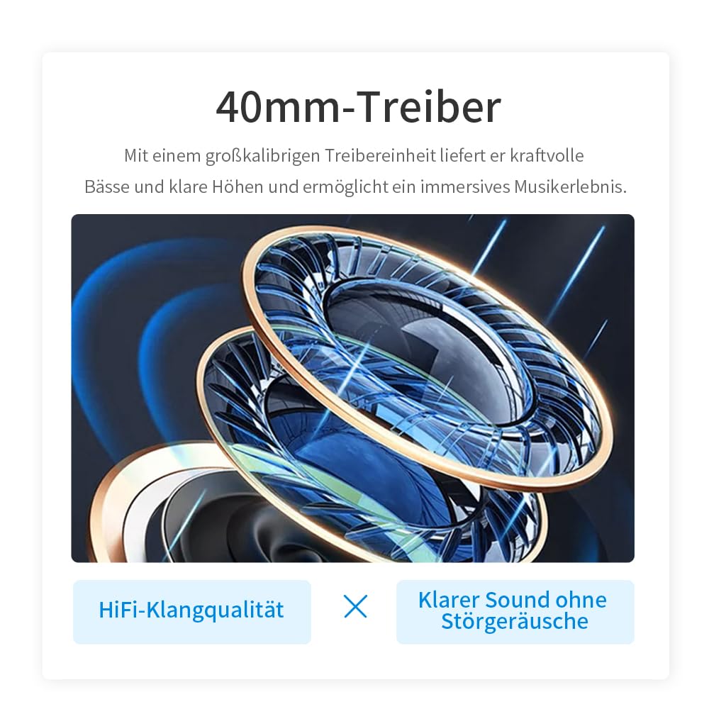 Bluetooth 6.1 Kopfhörer Wireless mit Kabel – Faltbares Design, Verstellbarer Kopfbügel, Hi-Fi-Audio, Geräuschunterdrückung, 20 Std. Standby – Kompatibel mit Smartphone, PC, Tablet.(Silber)