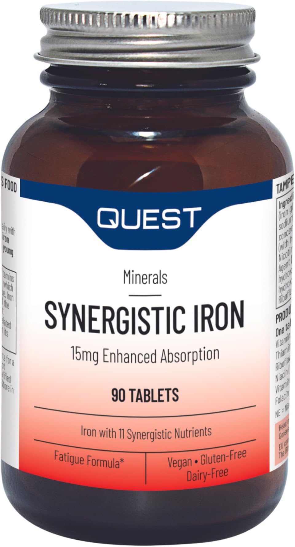 Synergistic Iron 15mg Tablets with Vitamin B, C & Copper. Helps Reduce Tiredness & Fatigue Plus Formation of Red Blood Cells & Immune Support. Vegan & Gluten Free Formula. (90 Capsules)