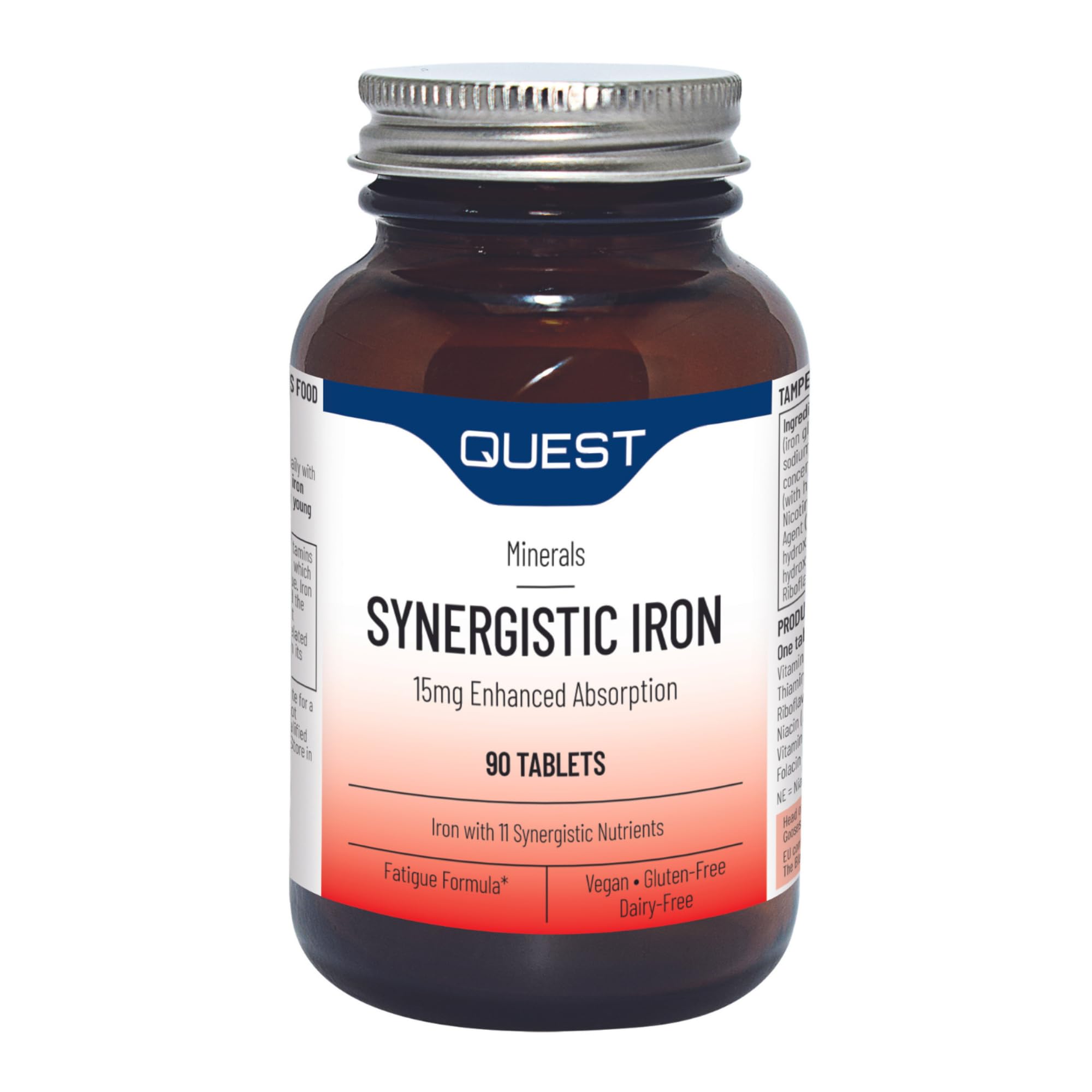 Synergistic Iron 15mg Tablets with Vitamin B, C & Copper. Helps Reduce Tiredness & Fatigue Plus Formation of Red Blood Cells & Immune Support. Vegan & Gluten Free Formula. (90 Capsules)