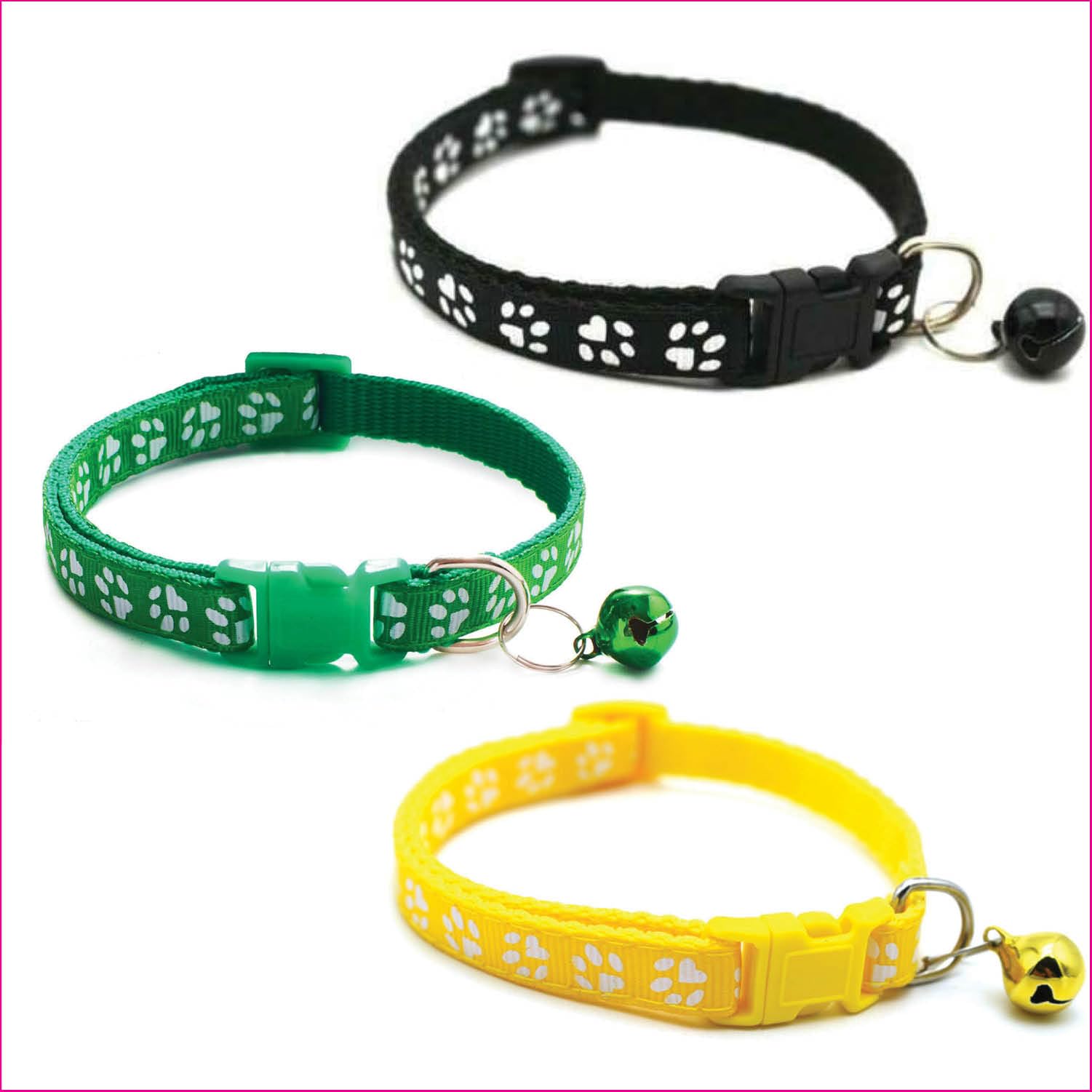 Litvibes Cat Collars Set of 3 with Bell,Kitten & Small Puppies Soft Adjustable Collar Safe,Solid & Protection Breakaway for Cats & Kitten,Cute Kitty Neckband with Paw Print- (Yellow,Black,Dark Green) (B0CXJFLV5V) Amazon Price History, Amazon Price Tracker