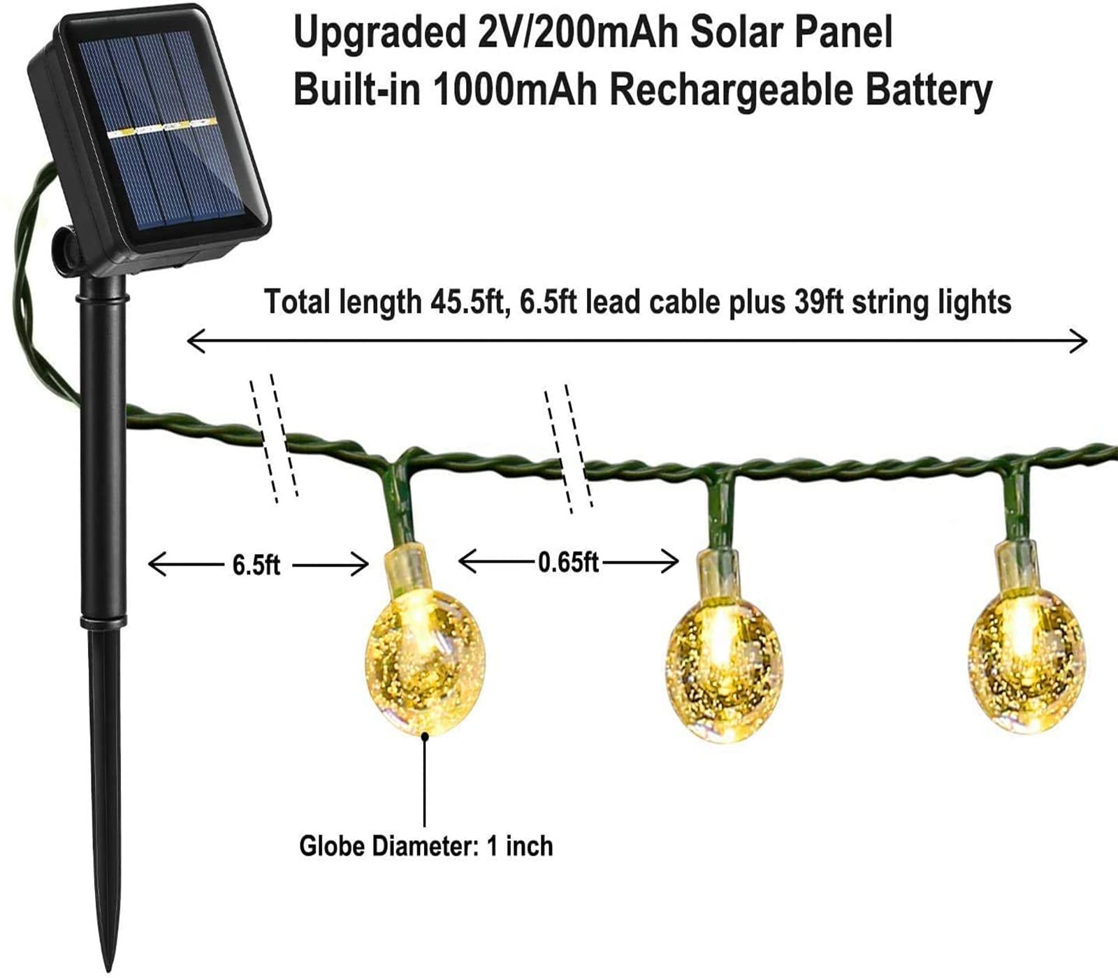Moxled Guirnaldas Luces Exterior Solares, 11M 60 LED Guirnalda Luces Solar Impermeablet, 8 Modes Interior y Exterior Cadena de Luces Solar para Jardín, Patio, Fiesta (Blanco Calido)