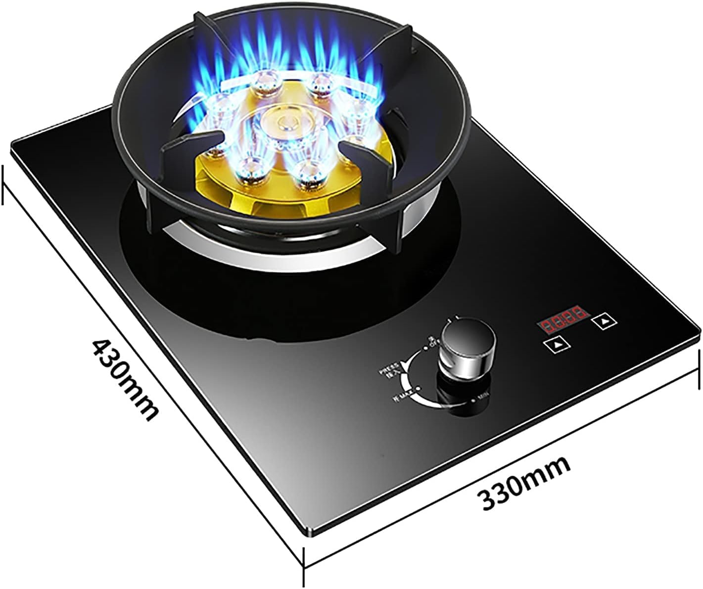 Gas Stove Gas Built-in Gas Cooktop 5.2KW Glass Cooker Hob 1 Burner with Zinc Alloy Knob &Flame Failure Protection for Warming Cooking Boiling Frying Simmering [Energy Class A](LPG)