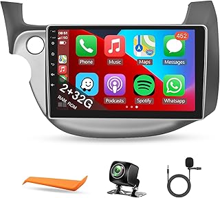 2+32G Android Stereo for Honda Fit 2008-2013 Support Wireless Carplay&Android Auto with 101” Touchscreen GPS Navigation Bluetooth USB WiFi FM/RDS Radio Receiver Backup Camera+ External Microphone