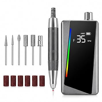 Professional Nail Drill, 40,000 RPM Brushless Motor, Cordless Rechargeable, High Torque, Low Noise & Heat - Portable Electric E-File for Salon Technicians Charcoal