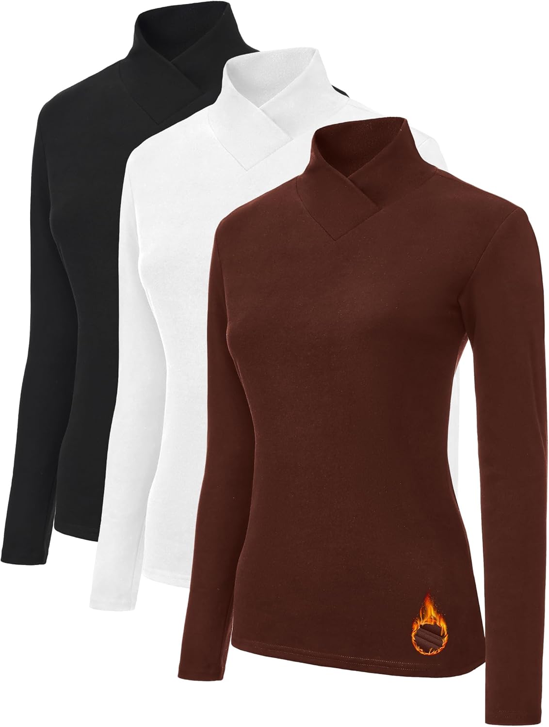 3 Pack Women's Turtleneck Long Sleeve Shirts Thermal Underwear Tops Fall Fashion Basic Mock Neck Base Layer Winter