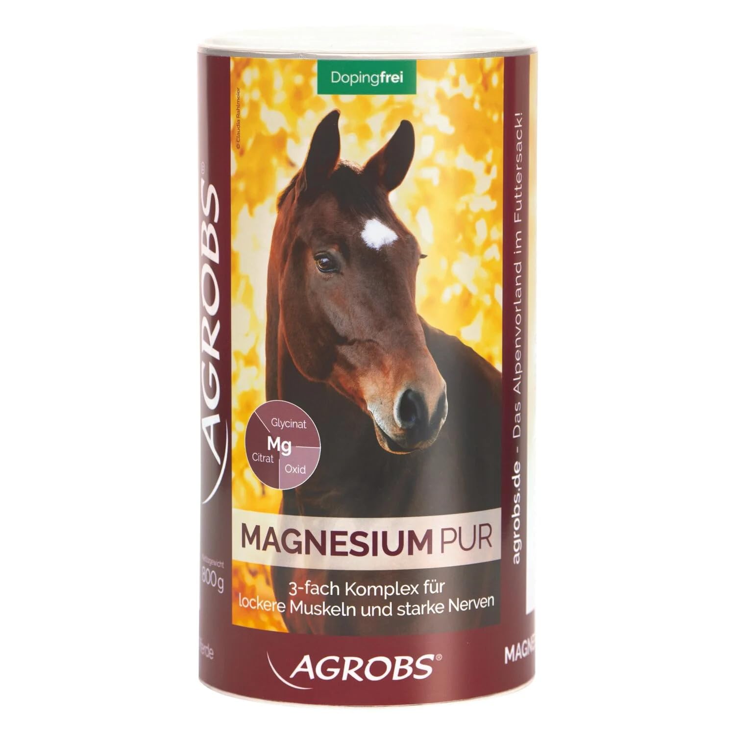 Agrobs Magnesium Pur | 800 g | Ergänzungsfutter für Pferde und Ponys | 3 Verschiedene Magnesiumquellen in einem Produkt | Getreide- und melassefrei, ohne den Einsatz von Luzerne