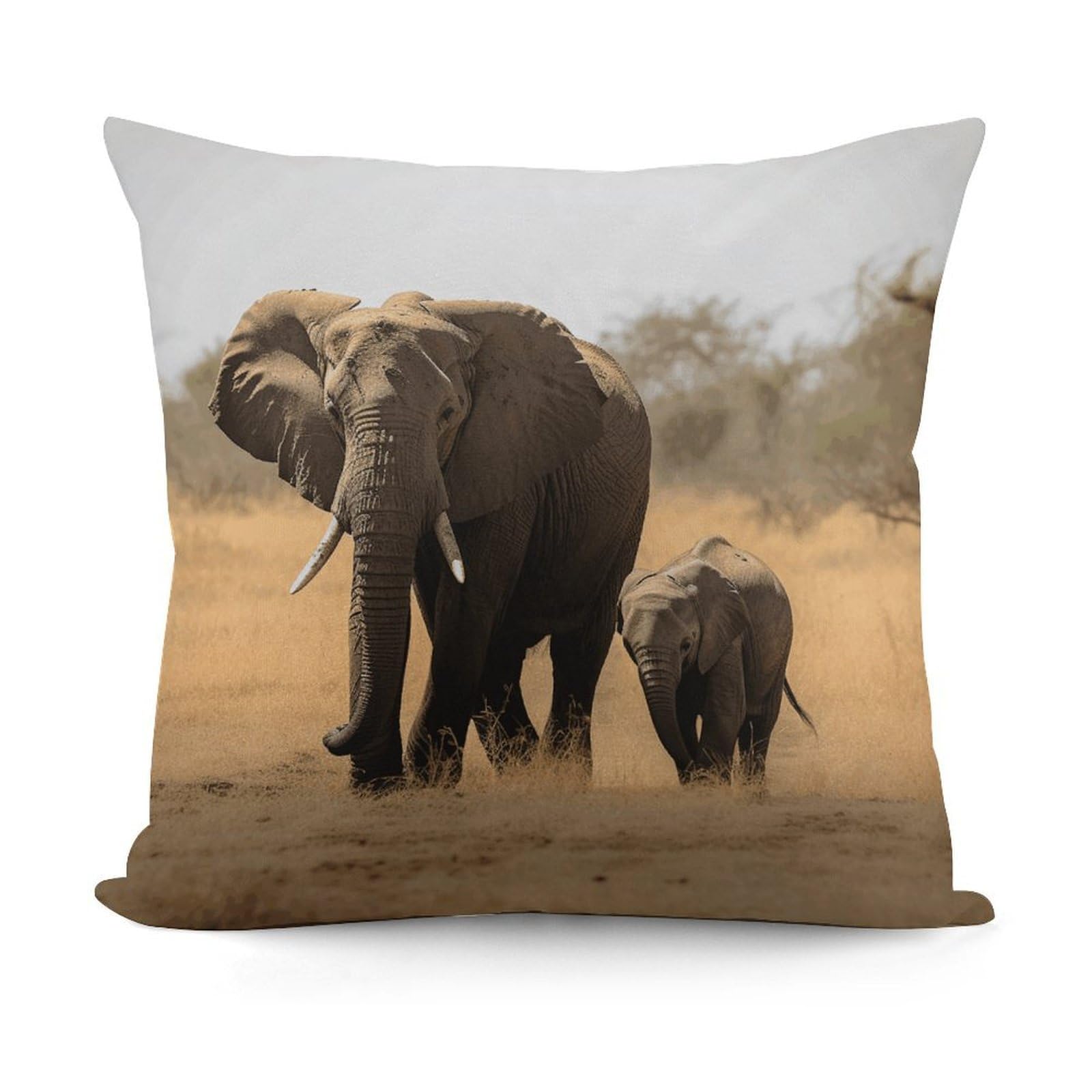 LZQPOEAS Walking Elephants Mother Throw Pillow Cover 18x18 in Breathable Square Pillow Case Cozy Soft Pillowcase Protector Fashion Modern Couch Cushion Case for Living Room Bed Sofa Decor