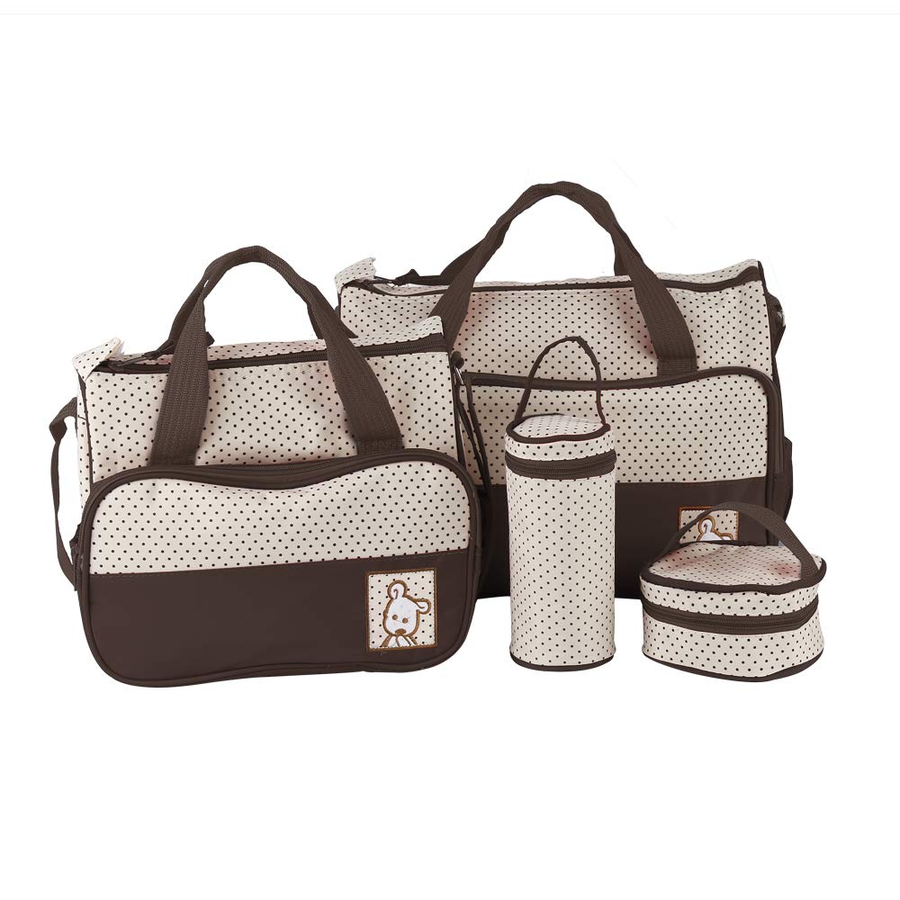 Baby Wickeltaschen-Set Multifunktions-Wickeltasche Komfort Baby Mama Set 5-teilig großes Fassungsvermögen – mit Punktemuster, Wickeltasche für Windeln