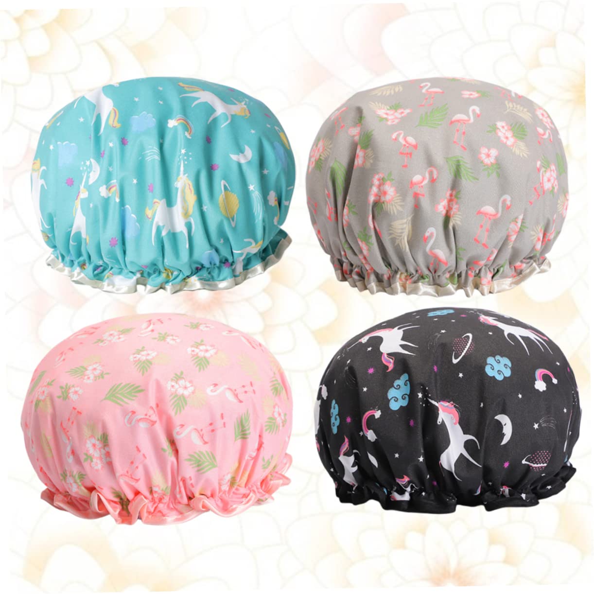 FRCOLOR 3er-sets Spa-mütze Doppellagige Duschhaube Bequemes Gummiband Universalgröße Für Damen 4 Stück X 3