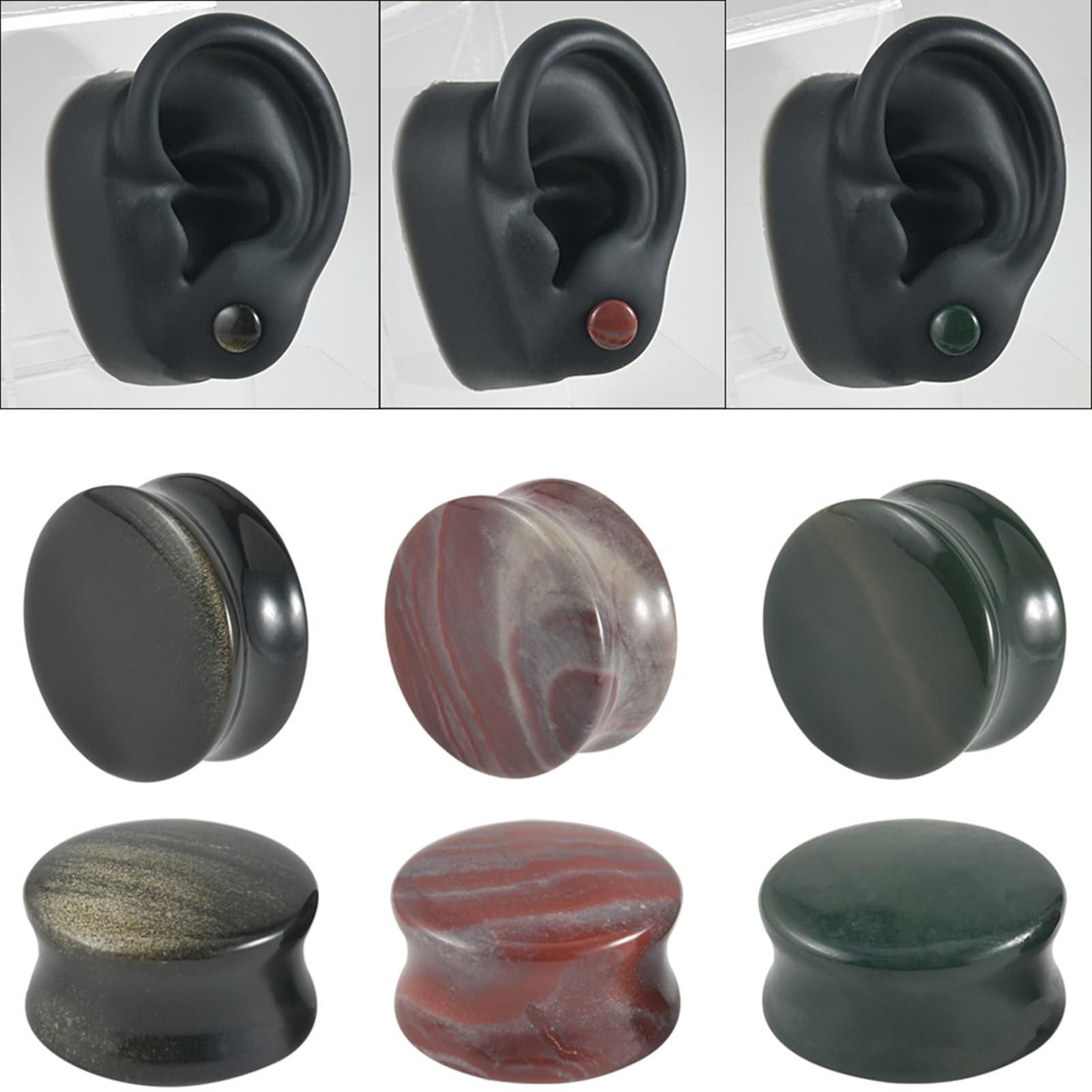 Gualiy 6 Stück Ohr Tunnel 6-25mm, Ohr Plug Damen Stein Runde Form Piercing Schmuck, Dreifarbig