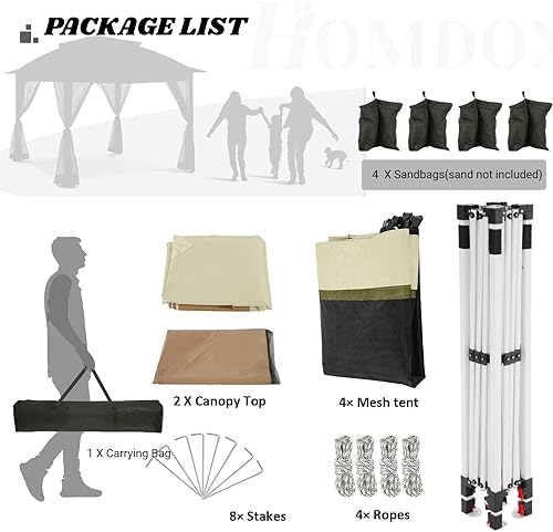 Miniatura 9 de COBIZI Gazebo desplegable de 12 x 12 pulgadas, toldo de metal impermeable para exteriores, kiosco portátil con mosquiteros, 4 cuerdas, 8 estacas y