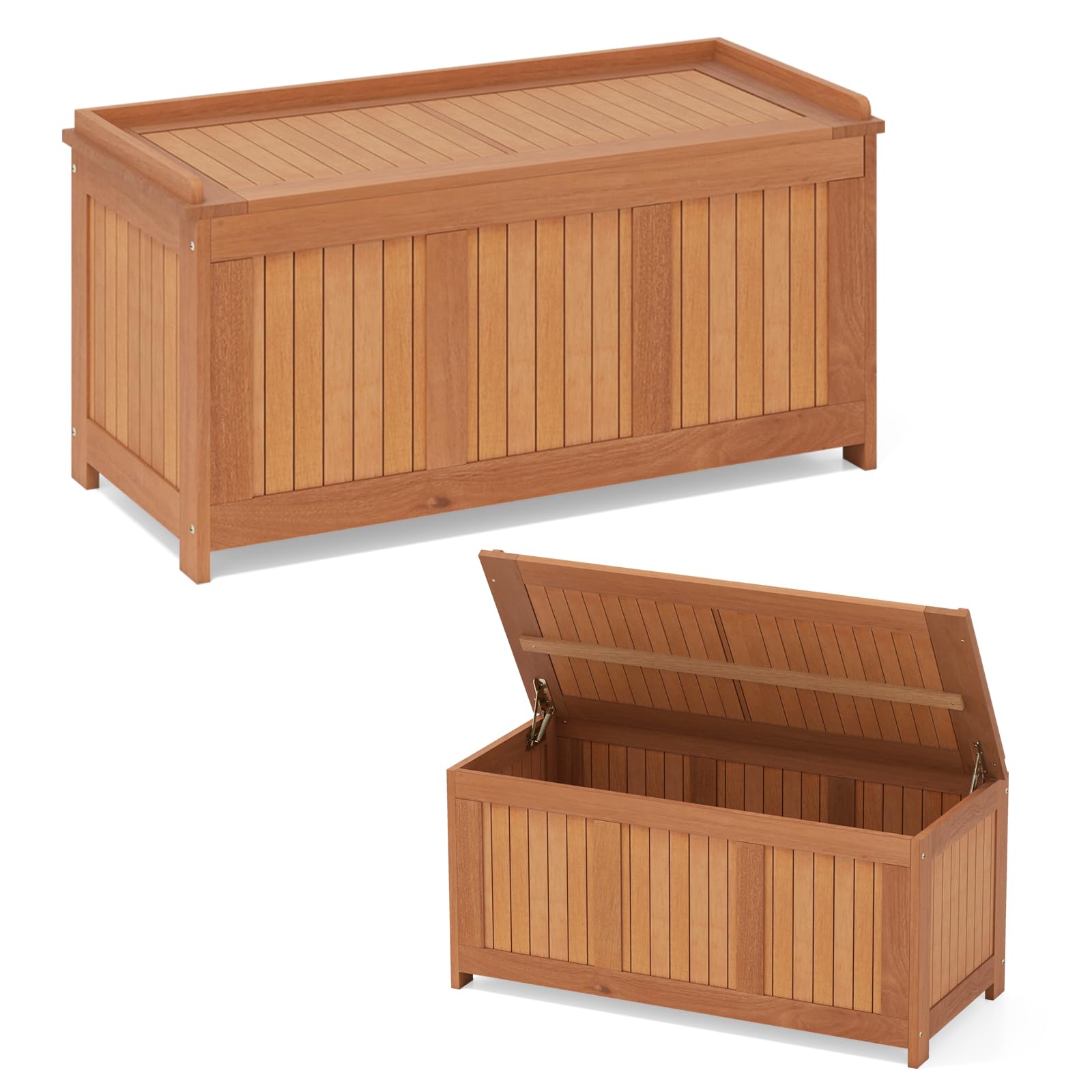 COSTWAY Baule da Giardino 220L, 3 in 1 Cassapanca Contenitore in Legno Massello con Coperchio Ribaltabile e Bordi Rialzati, Panca Portaoggetti per Interni e Esterni, 113,5 x 52 x 58,5 cm