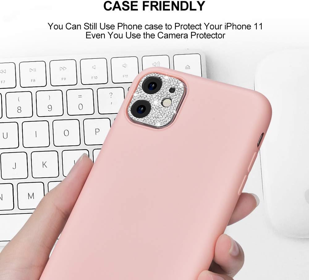 ICARERSPACE Compatible with iPhone 12 Mini/iPhone 11 Camera Lens Protector, Bling Diamond Camera Lens Cover Protector Designed for iPhone 12 Mini/iPhone 11 - Silver