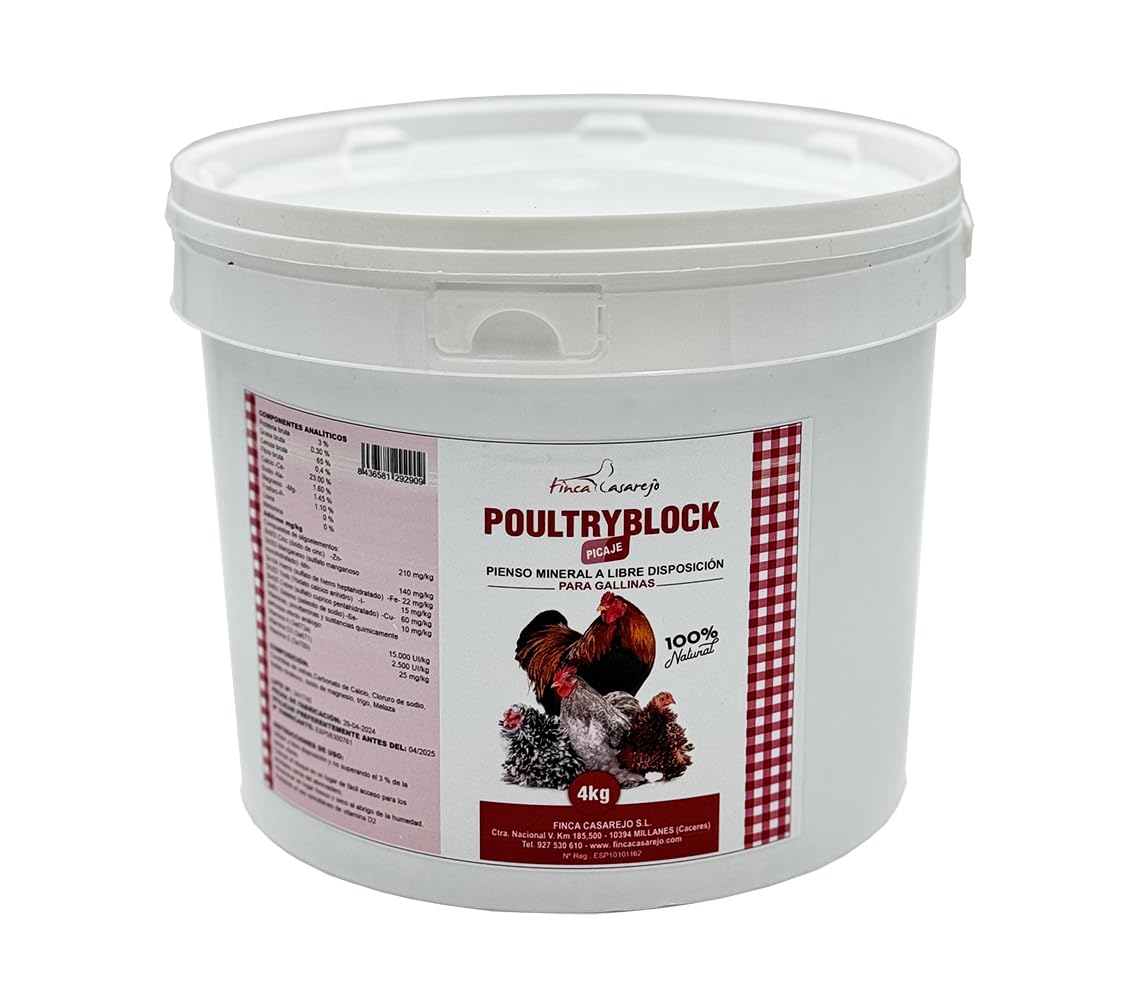 Poultry Block - Bloque de Alimento para Gallinas Rico en Calcio, Vitaminas y Cereales para el Bienestar Animal y Producción Optima.