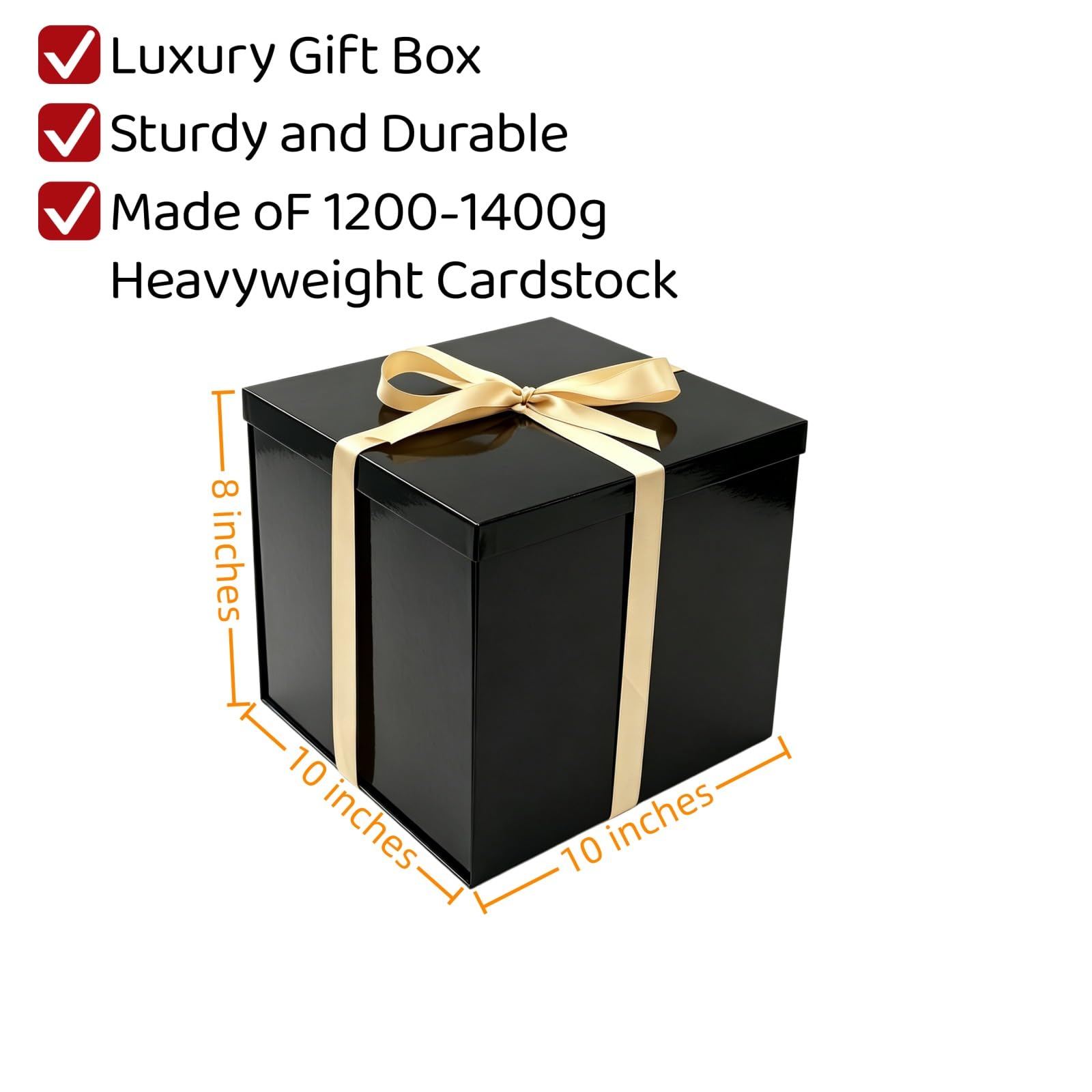 PACKGILO Confezione regalo nera, 25 x 25 x 20 cm, confezione da 2 scatole regalo con coperchio per regali, scatole di compleanno, scatole di lusso con carta increspata, nastro, adesivi con alfabeto