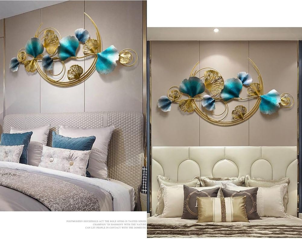 Home Decor Metalowa sztuka ścienna Liście, Nowoczesne duże rzeźby ścienne Złoty kwiat Kwitnący Ręcznie robione 3D Wiszące na ścianie Dekoracje do salonu Sypialnia Luksusowe prezenty