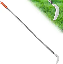 HRADHOL Foice De Capina Hradhol, Cabo Longo Aço Inoxidável, Lâmina Dupla Serrilhada, Ferramenta Apoio, Leve Jardim Para Quintais E Jardins