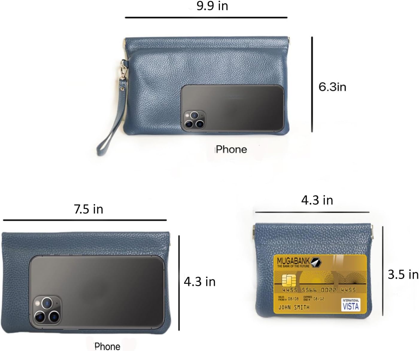 Genuine Leather Wristlet Handbags Purses Cell Phone Pocket Clutch Wallet Coin Purse For Men Women - Image 4